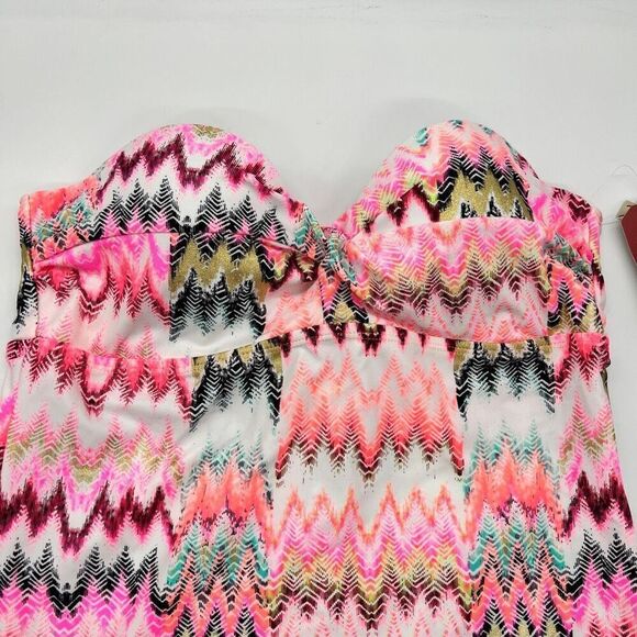 Arizona Jean Company Tankini Swimsuit Top Size Medium Bright Pink Black White - Picture 2 of 16